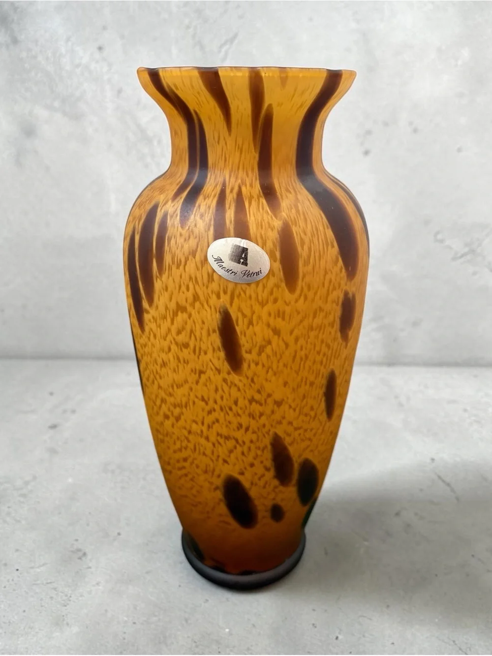 Vintage Murano Art Glass Vase Italy Maestri Vetrai Azzurra Gold Copper Swirls